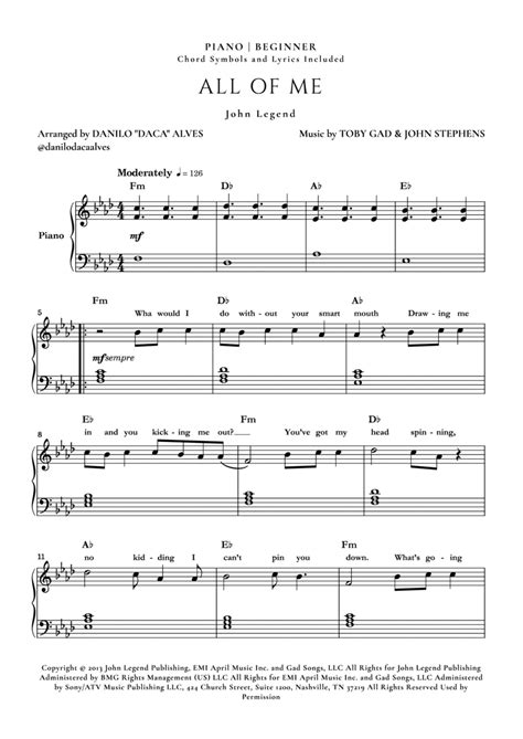 All Of Me By John Legend Easy Piano Digital Sheet Music Sheet Music Plus