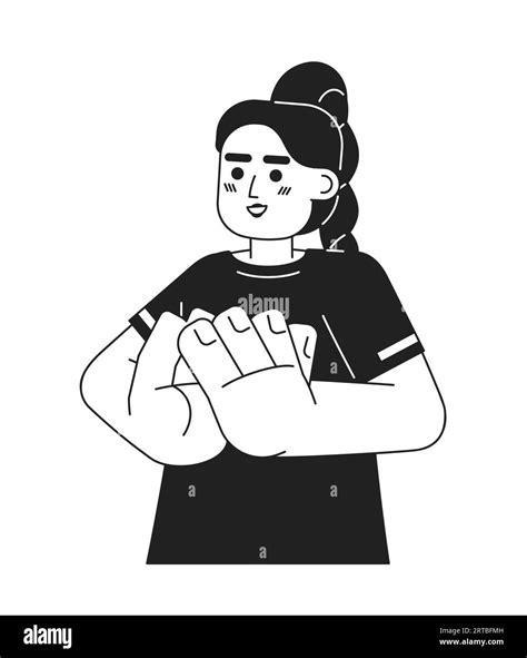 Cheerful Latin Girl Clapping Monochromatic Flat Vector Character Stock