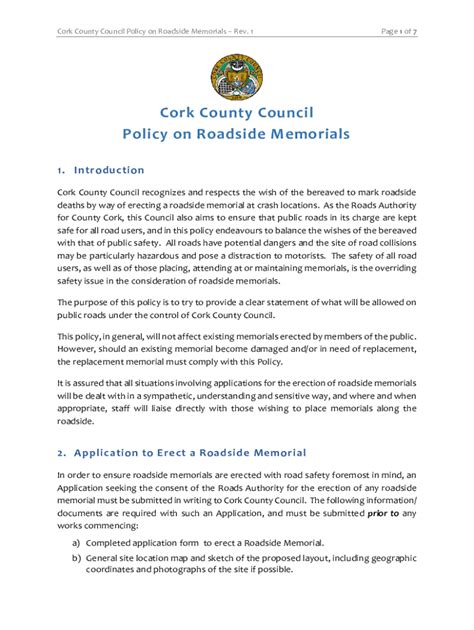 Fillable Online Roadside Memorials Policy And Application Form Fax