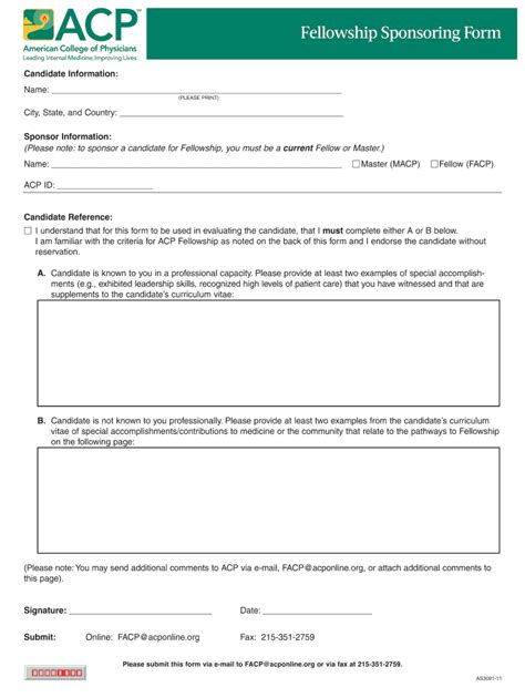 Fillable Online Acponline Fellowship Sponsoring Form PDF Fax Email