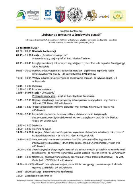 Program Konferencji Uniwersytet Rolniczy W Krakowie