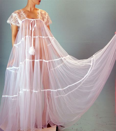 Vtg Style Antron Chiffon Totally Sheer Sweeping Long Bridal Night