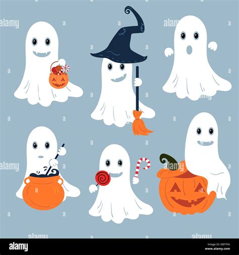 Conjunto De Fantasmas Para Halloween Diseño Vectorial Imagen Vector De