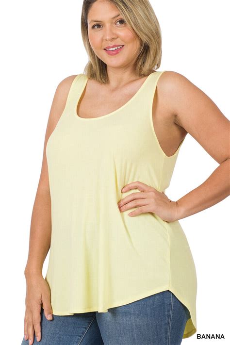 1xl 2xl 3xl Women Plus Size Round Neck Dolphin Hem Tank Top Soft