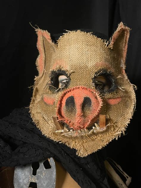 Scary Burlap Pig Horror Mask Adult Halloween Boar Costume Handmade ...