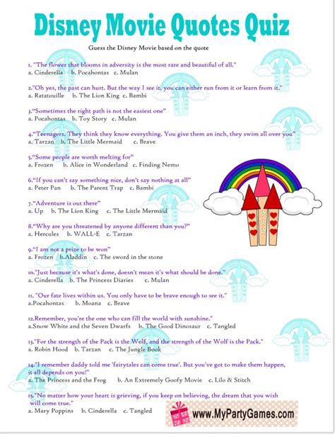 Free Printable Disney Movie Quotes Quiz Disney Quote Quiz Quote Quiz