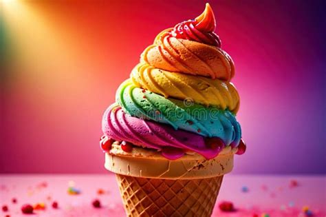 Big Colorful Rainbow Ice Cream In Cone Stock Illustration