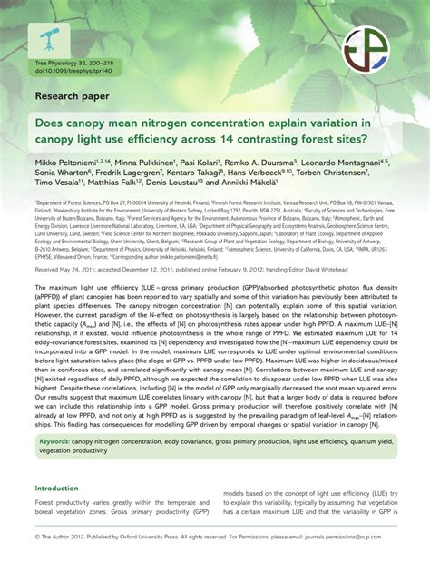 PDF Does Canopy Mean Nitrogen Concentration Explain Variation In