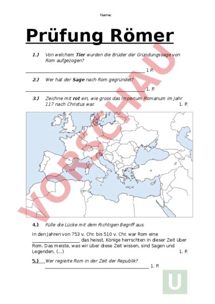 Arbeitsblatt Prüfung Römer Geschichte Altertum