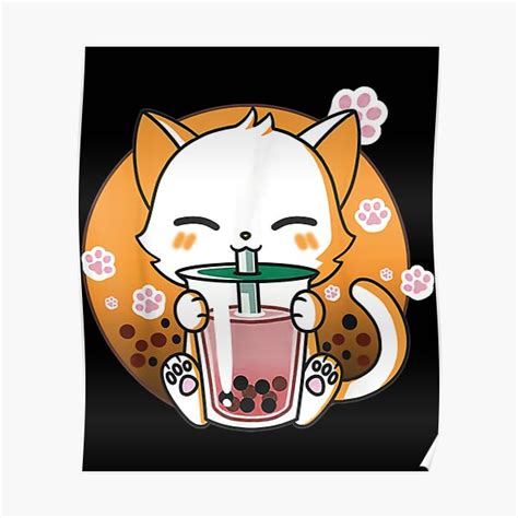 Cat Boba Tea Bubble Tea Anime Kawaii Neko Ts Girls Teens Poster