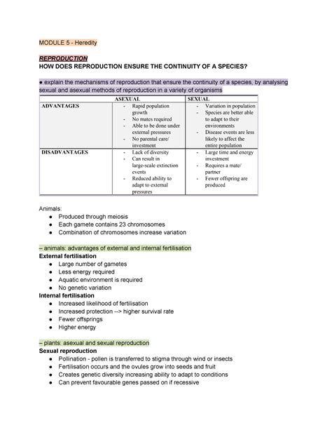 Module 5 Biology Notes MODULE 5 Heredity REPRODUCTION HOW DOES