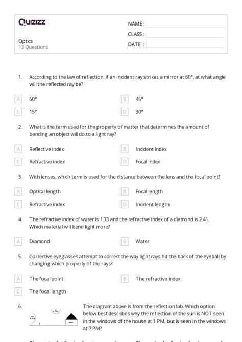 Geometric Optics Worksheets For Th Grade On Quizizz Free