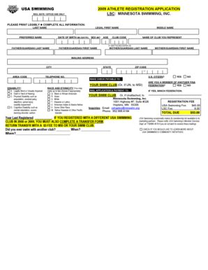 Fillable Online Usa Swimming Athlete Registration Application