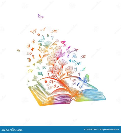 Open Book With Flying Letters Vector Illustration Stock Vector