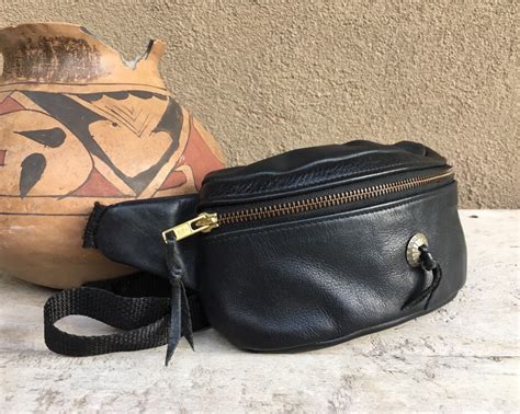 Vintage Black Leather Fanny Pack For Women Or Men Hip Bag Or Festival