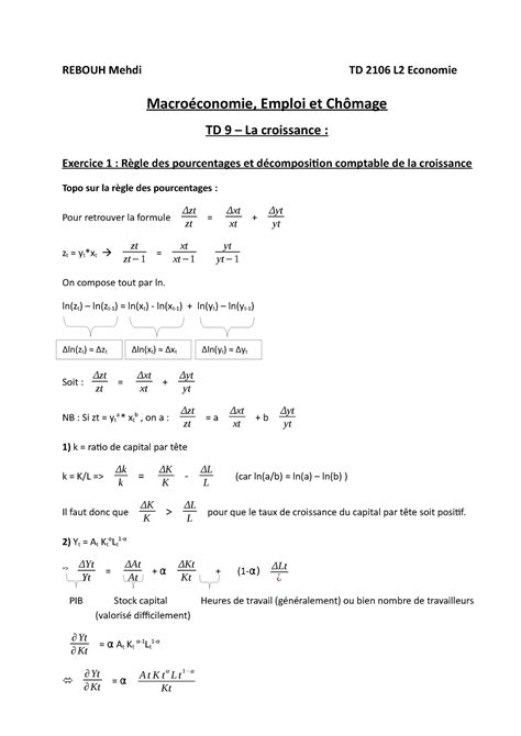 Td Macro Macro Conomie Rebouh Mehdi Td L Economie