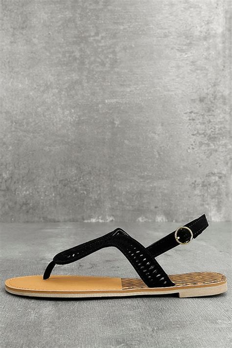 Cute Black Sandals Laser Cut Sandals Vegan Nubuck Sandals 1900