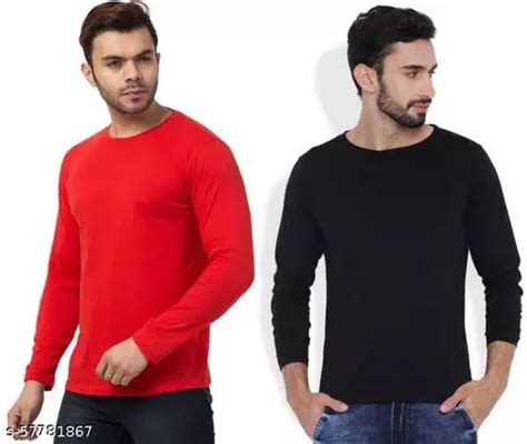 Round Neck Plain Full Sleeve T Shirt For Men Combo Pack Of 2