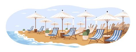 Chaises Longues Parasols La Plage De Sable De Luxe Station