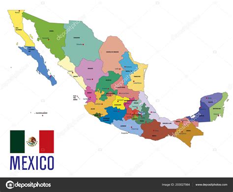 Vector Highly Detailed Political Map Mexico Regions Capitals All Elements Stock Vector Image By