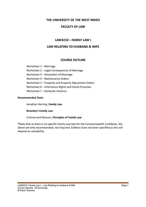 Worksheet 1 The University Of The West Indies Faculty Of Law Law3210