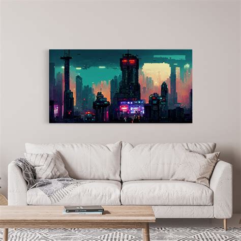 Cyberpunk City Pixel Art Canvas Print Wall Art Bladerunner Etsy