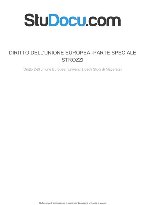 Diritto Dell Unione Europea Parte Speciale Strozzi Studocu Non