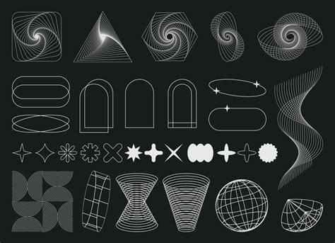 Set Of Abstract Geometric Shapes Trending Futuristic Line Design