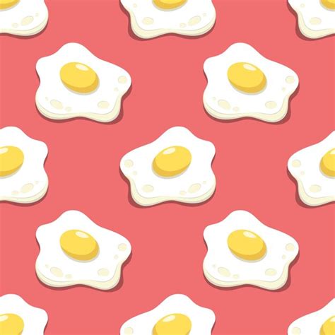 Premium Vector Fried Eggs On Red Background Vector Seamless Pattern