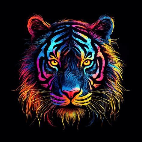 Neon Tiger Wallpaper In Darkcore Style Stock Illustration