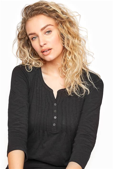 Lts Black Pleated Henley Top Long Tall Sally