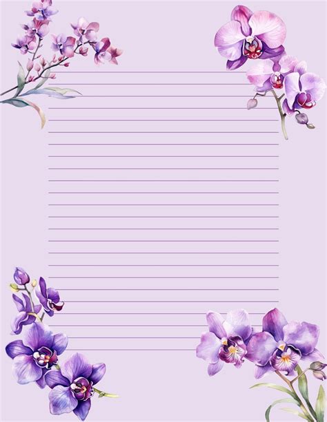 Orchid Floral Stationary Letter Printable Etsy Canada In 2024