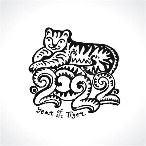 Year Of The Tiger 2022 Hand Draw Doodle 2022 Logo Year Of The Tiger Zodiac Symbol Stock