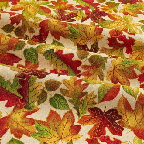 Leaf Fabric Songbook Harvest Fall Leaves Beige 100 Cotton Etsy Finland