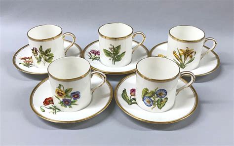 Royal Worcester Hand Painted Coffee Cans And Saucers