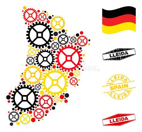 Gearwheel Collage Lleida Province Map In German Flag Colors And Grunge