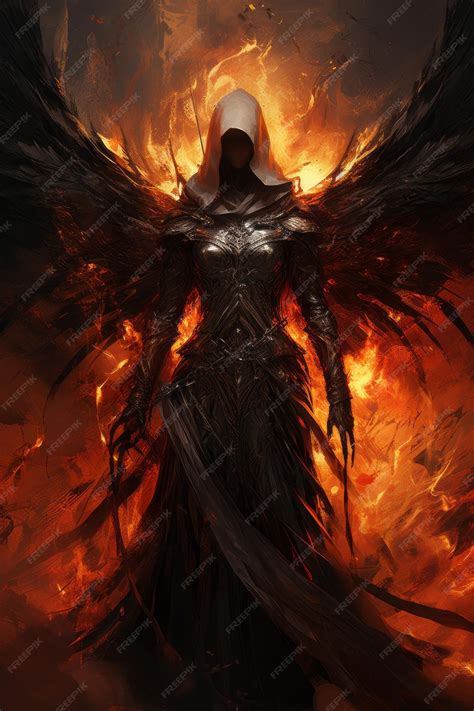 Premium Ai Image A Demonic Grim Reaper With Large Golden Wings