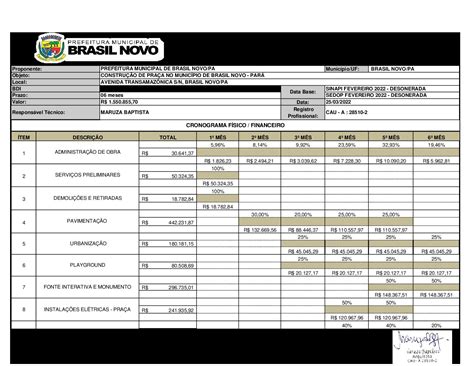 Cronograma F Sico Financeiro Prefeitura Municipal De Brasil Novo