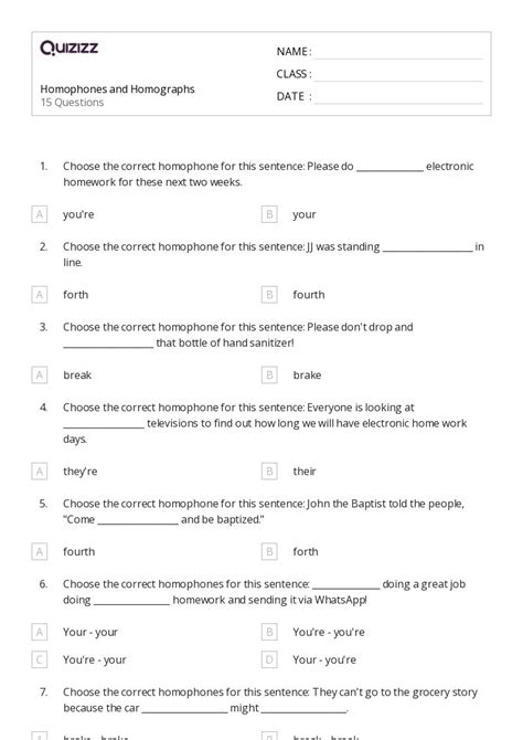 50 Homophones And Homographs Worksheets For 4th Grade On Quizizz