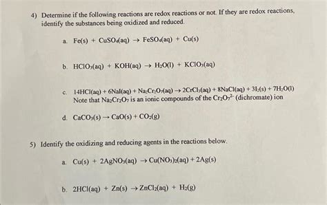 Solved Determine If The Following Reactions Are Redox