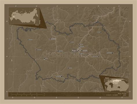 Penza Russia Sepia Labelled Points Of Cities Stock Illustration