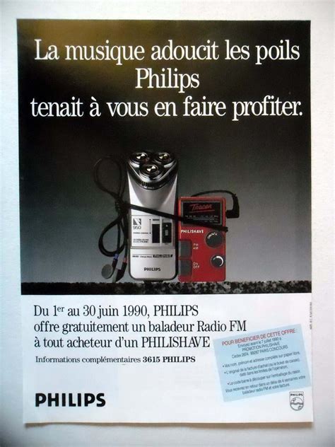 PUBLICITE ADVERTISING PHILIPS Philishave 1990 Rasoir Baladeur Radio