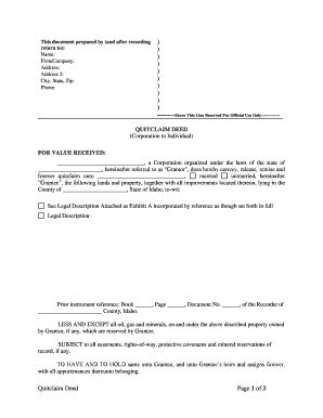 Idaho Quitclaim Deed From Corporation To Individual Form Fill Out And