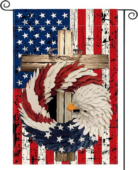 Patriotic Stars And Stripes Eagle Wreath Garden Flag X Inch Double