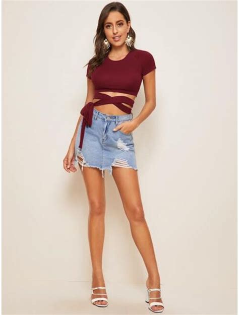 Buy Shein Cut Out Back Crisscross Tie Front Crop Top Online Topofstyle