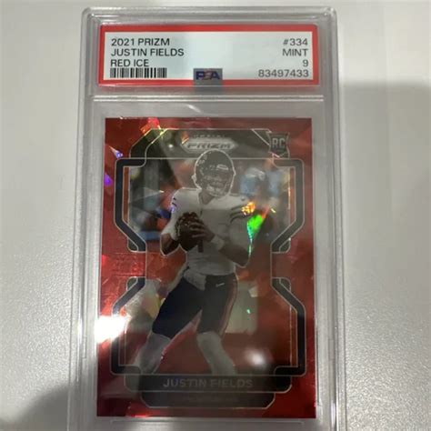 2021 Panini Prizm Justin Fields Red Cracked Ice 334 Rookie Rc Psa 9