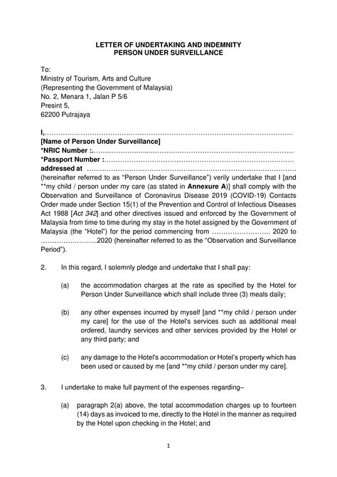 Legal Undertaking Template Parahyena