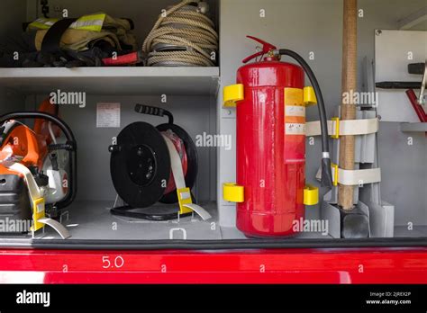 Equipment Of A Fire Extinguishing Tanker Stock Photo Alamy