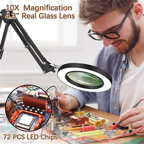 10x Magnifying Glass With Light 72 Leds 3 Color Modes Dimmable Ideal For Close Work