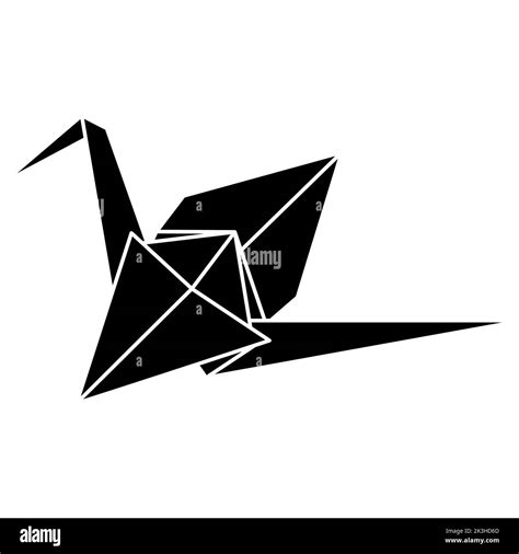 Origami Crane Vector Silhouette Illustration Icon Isolated On White